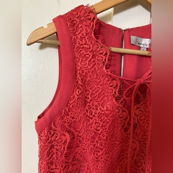 ADELYN Rae fit and flare sleeveless coral pink lace lined tie front dress Small - Picture 5 of 14
